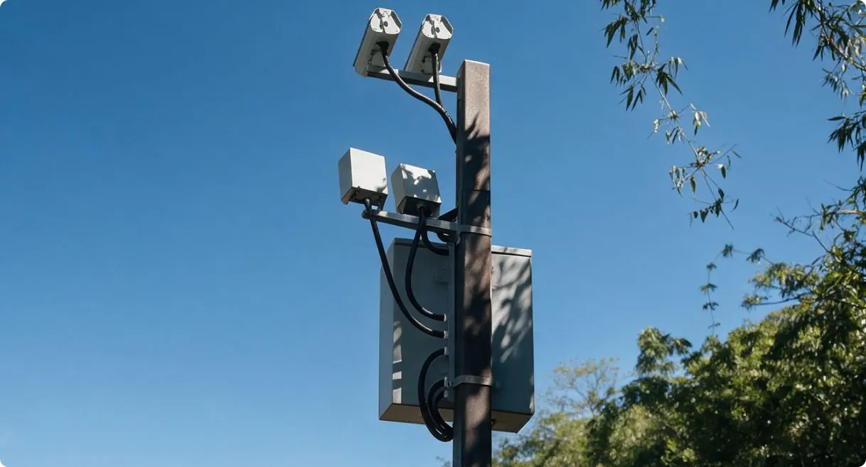 Radar fixo de fiscalização eletrônica instalado em poste